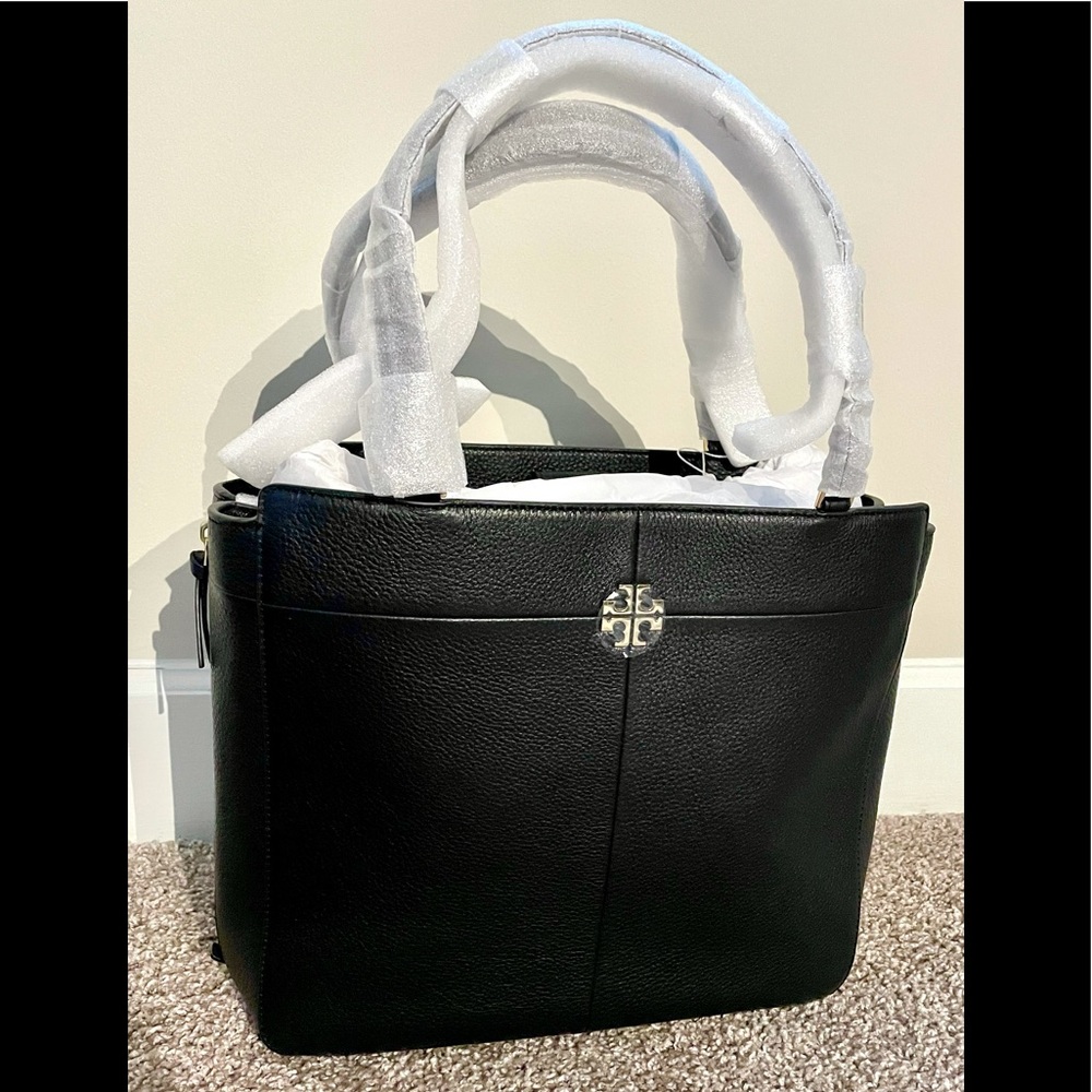 Tory Burch Purse Leather Tote Laptop Bag Ivy Side Zipper Gold Hardware New NWT - Picture 7 of 16
